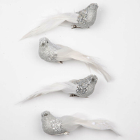 Alaska Silver Sparkle White Tail Birds 14cm 4pc
