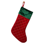 Burgundy Quilted Christmas Stocking with Green Cuff