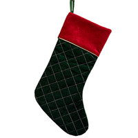 Green Quilted Christmas Stocking with Burgundy Cuff