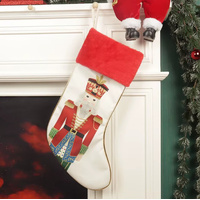 White Christmas Stocking with Nutcracker and Red Fur Cuff