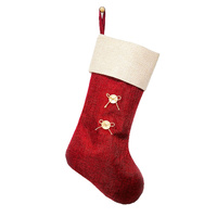 Red Cotton Christmas Stocking with Natural Cuff and Buttons