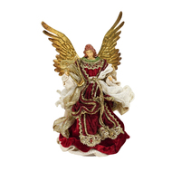 Red Gold Angel with Harp Tree Topper 25cm