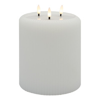 Aura LED Ribbed White Candle 15 x 20.5cm