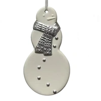 White and Silver Ceramic Snowman Hanging Christmas Ornament