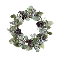 Mixed Soft Green Leaves with Silver Wreath 51cm