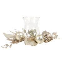 Champagne Hurricane Candle Holder with Baubles and Leaves