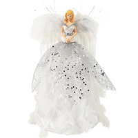 White and Silver Angel Christmas Tree Topper 29cm
