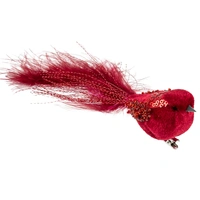 Burgundy Velvet Clip on Christmas Bird