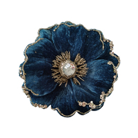Magnolia Blue and Silver Clip on Flower 14cm