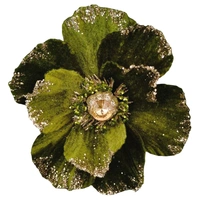 Green Magnolia Christmas Flower Clip 13cm