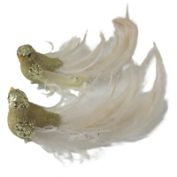 Cream and Soft Gold Clip of Bird with Feather Tail