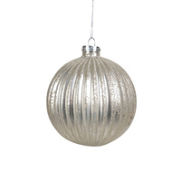 Silver Ribbed Glass Bauble 10cm