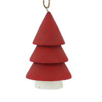 Red White Timber Christmas Tree Decoration 14cm