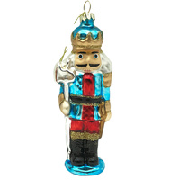 Nutcracker Blue Hanging Glass Christmas Ornament