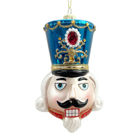 Nutcracker Blue Hanging Glass Christmas Ornament