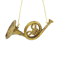 Gold French Horn Hanging Christmas Decoration 25cm