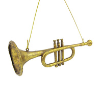Gold Trumpet Hanging Christmas Decoration 25cm