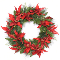 Red Poinsettia Illuminated Wreath 61cm