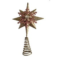 Gold and Pink Glitter Snowflake Tree Topper  32cm