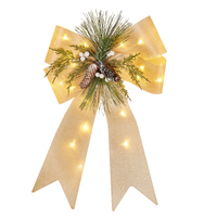 Light Up Gold Bow with Pine Cones 53cm