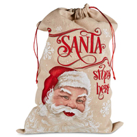 Hessian Santa Sack with Santa Stops Here Image 74cm