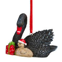 Australian Black Swan and Baby Hanging Christmas Ornament 8cm