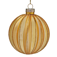 Gold Matte and Gloss Ribbed Glass Christmas Bauble 8cm