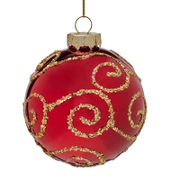 Red  with Gold Swirl Glass Christmas Bauble 8cm