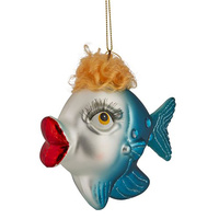 Vintage Lipstick Fish Glass Christmas Decoration 11cm