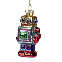 Vintage Robot Glass Christmas Decoration 9cm