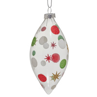 Patterned Glass Teardrop Hanging Christmas Ornament