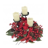 Poinsettia Berry 3 tier Candle Centrepiece