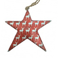 Red Silver Star with Reindeer Motif