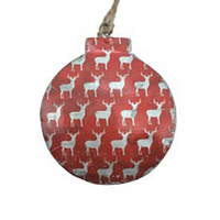 Red Silver Ball with Reindeer motif