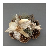 Gold Pinecone  and Flower Candle Holder 14cm