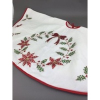 Ivory Tree Skirt with Sequin Red Flowers  150cm