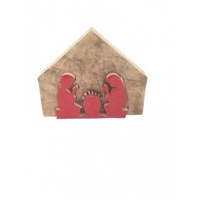 Timber Nativity with Red Joseph and Mary 9x6x2.5cm
