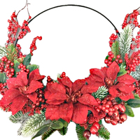 Red Poinsettia and Berry Half Wreath 40cm