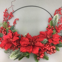 Red Poinsettia and Berry Half Wreath 40cm