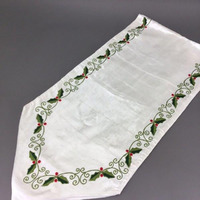 Embroidered Holly Leaf  Table Runner 180x37