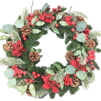 Frosted Pine, Poinsettia and Pinecone Wreath 50cm