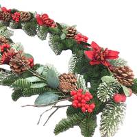 Frosted Mixed Foliage, Small Poinsettia , Berry and Pinecone Garland 180cm