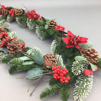 Frosted Mixed Foliage, Small Poinsettia , Berry and Pinecone Garland 180cm