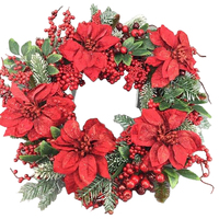 Red Poinsettia and Berry Wreath 50cm