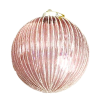 Pink Glitter Ribbed Glass Bauble 10cm