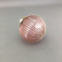 Pink Glitter Ribbed Glass Bauble 10cm