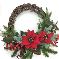 Red Poinsettia  Berry  Cone Twig   Half Wreath  45cm