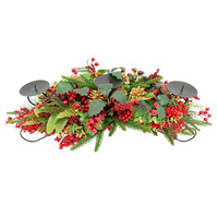 Red berry, Gold Cone, and Greenery 3 Lite Christmas Centrepiece