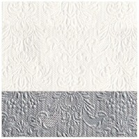 White  Luxury Embossed Dip Silver Disposable Napkins - Cocktail 15pc