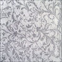 Silver and White Damask Luxury Embossed Disposable Napkins - Luncheon